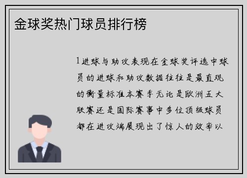 金球奖热门球员排行榜