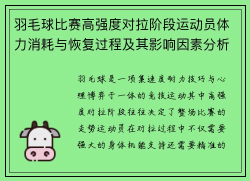 羽毛球比赛高强度对拉阶段运动员体力消耗与恢复过程及其影响因素分析
